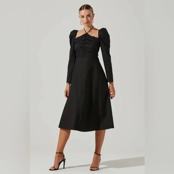 Astr | Dresses | Astr The Label Cinched Halter Tie Midi Dress In Black Size  M | Poshmark